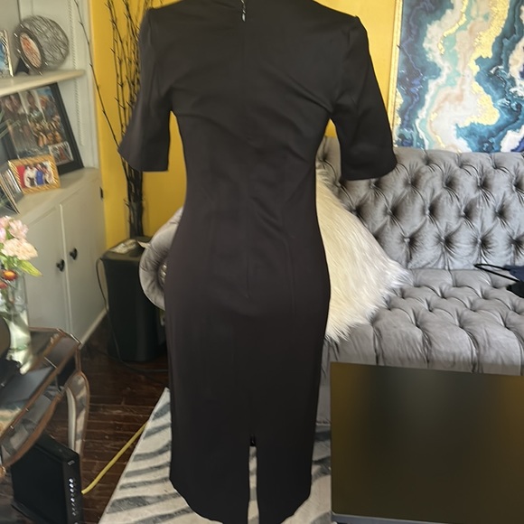 CABI Claire Ponte Dress Sheath Short Sleeve 2 Black Zip Midi, zip up back/split - Picture 5 of 9